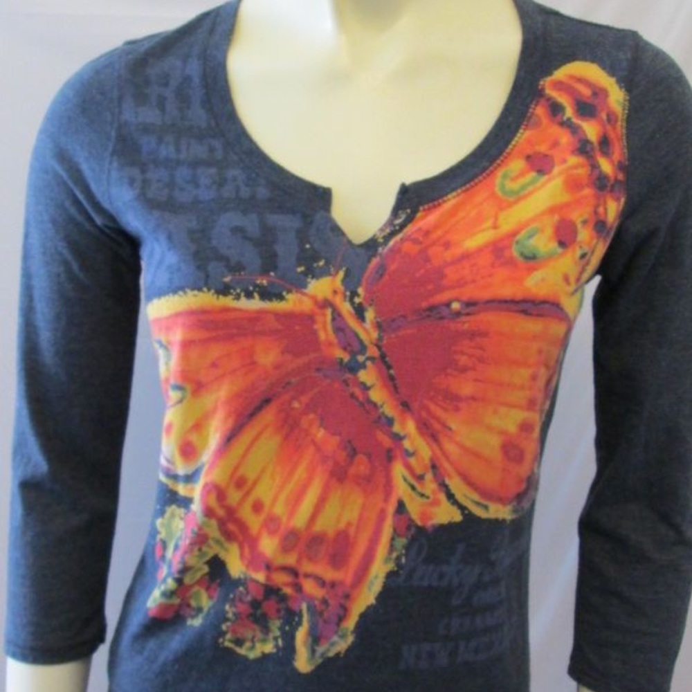 Lucky Brand Live in Love Butterfly Tee Small